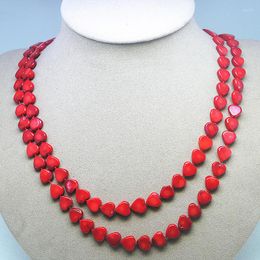 Chaînes 1 PC Naturel Rouge Corail Long Collier 120 cm Longueur Pour La Fête De Mariage Porter Coeur Forme Taille 10 mm Femmes Portant Top Vente