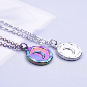 Chaînes 1 Pc Ronde Lune Argent Couleur Pendentifs Collier Pour Femmes Collier De Mode En Acier Inoxydable Charme Mâle Ras Du Cou Bijoux Cadeaux