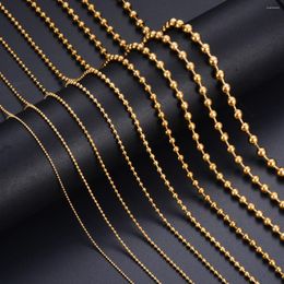 Chaînes 1PC Wide1.2-6mm Gold 18K Plaqué Collier de chaîne à billes en acier inoxydable pour pendentif ou étiquettes de chien Fabrication de bijoux Drop