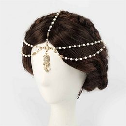 Cadenas 1 unids moda india boho decoración del cabello diademas con cuentas blancas banda para la cabeza mujeres cadena joyería niñas regalos 231219