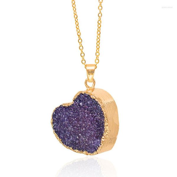 Chaînes 1 Pcs En Forme De Coeur Druzy Pierre Pendentif Ras Du Cou Pour Amoureux Cristal Cluster Collier Reiki Guérison Femmes Bijoux Cadeaux En Gros