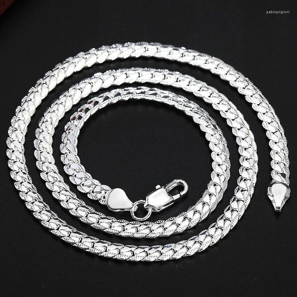 Chaînes 1 pcs Argent Plaqué Collier Femmes Simple Hip Hop Style 5mm Plein Côté Cuivre Chaîne Homard Fermoir Bijoux