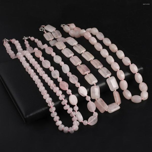 Chaines 1strand Stone Natural Rose Quartz Round Round Rectangle Perle Collier Charmantes femmes Girls Bijoux Accessoires Party