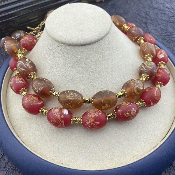 Chaînes 2 couleurs or rouge sud haute qualité fait à la main en verre long collier pour femmes tous les accessoires de bijoux assortis