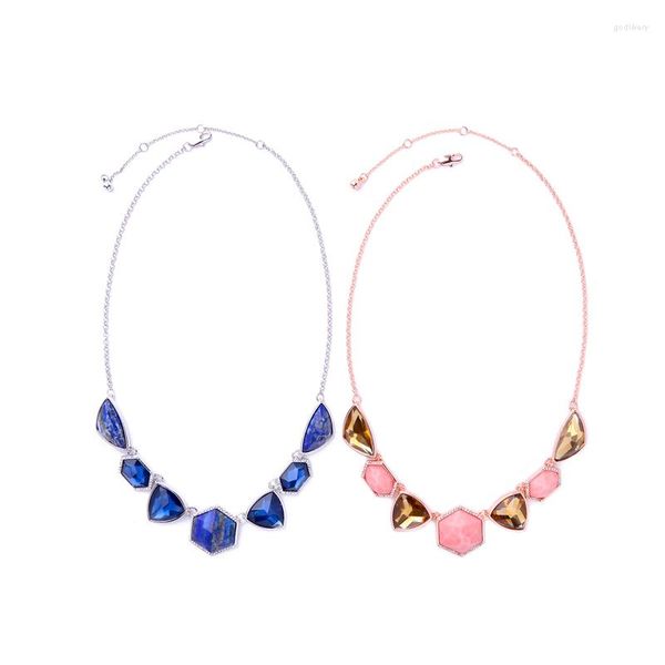 Chaînes 2 Couleur Rose Pierre Synthétique Bleu Résine Naturelle Cristal Collier Manuel Artisanat Vintage Ethnique Pendentif Bijoux