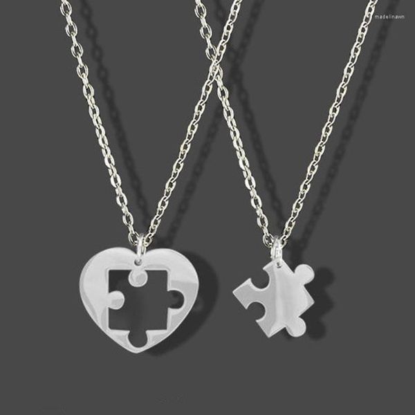 Chaînes 2 PCS Conception Amour Puzzle Couple Collier Hip Hop Punk Coeur Forme Couture Pour Femmes Amitié Bijoux