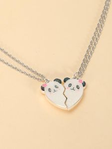 Chaînes 2 pièces/ensemble mignon pendentif en forme de coeur colliers pour amis Bling Animal Panda motif avec aimant collier cou accessoires cadeaux