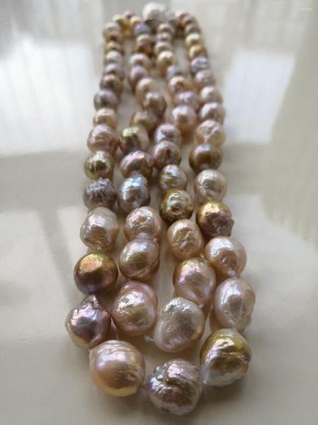 Cadenas 2 Filas 10-12mm Natural Multicolor Barroco South Sea Pearl Collar 17-18