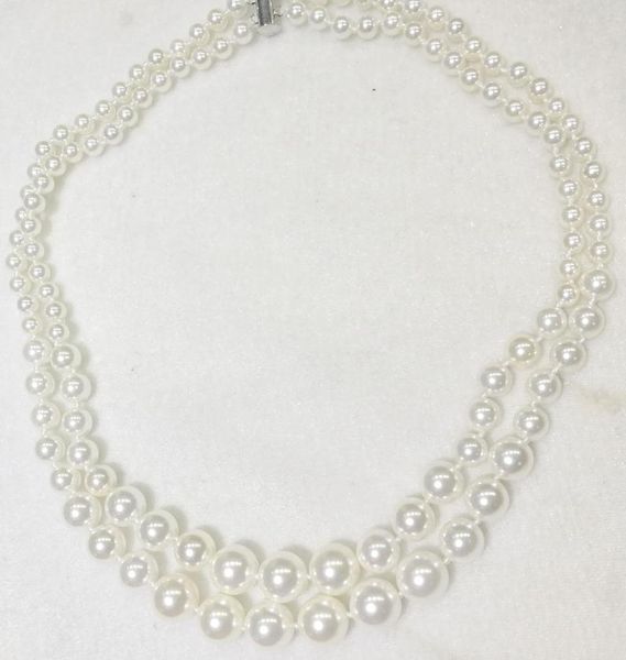 Chaînes 2 Collier de brins 6-12 mm Blanc Round Shell Pearl Natural South Sea Femme Bijoux 45 cm 18 '' 35 cm