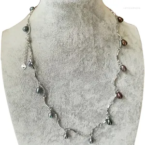 Chaînes 20 pouces Lavande naturelle 7-8 mm riz perle 925 Collier en chaîne en argent sterling