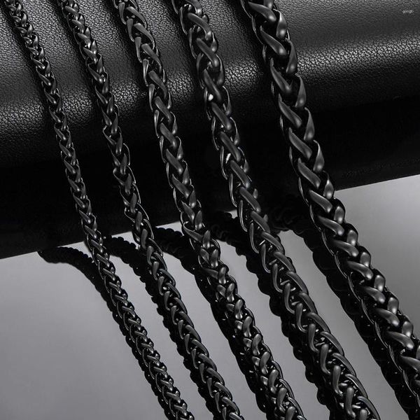 Cadenas 200 unids Espesor 7 mm Color negro Trigo Trenzado Collar de acero inoxidable Enlace Cadena de bordillo clásico para hombres Joyería de mujeres