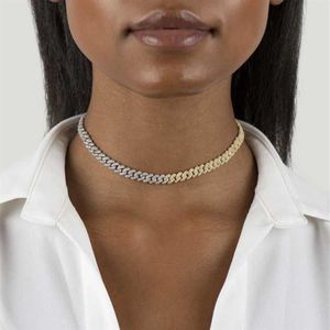 Chaînes 2021 7mm Largeur Demi Or Argent Deux Tons Placage 5A CZ Double Curb Cubain Lien Chaîne Collier Ras Du Cou Européen Pour Femmes271t