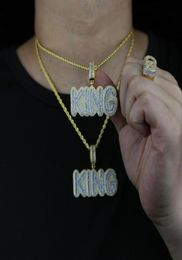 Catene 2021 Hip Hop Iced Out Bling Micro Pave Zircone cubico KING Lettere Collana con ciondolo con catena in corda da 3 mm Gioielli con fascino da uomo3447897