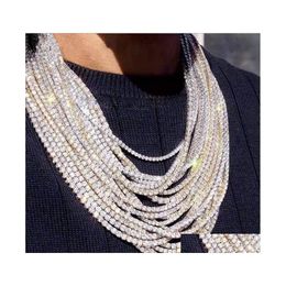 Cadenas 2021 Top Sell Hip Hop Sparkling Luxury Jewelry Iced Out One Row Tennis High Qaity White Gold Fill Mujeres Hombres Collar de cristal Dhord