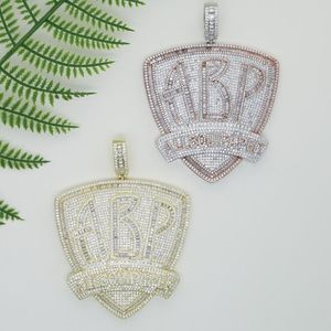 Glacé complet Bling cubique zircone Baguette lettres initiales ABP pendentif à breloque collier pour Hip Hop hommes mode Punk
