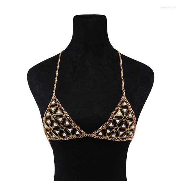 Chaînes 2022 Bijoux Rétro Personnalité Exagérée Mode Triangle Pierre À La Main Soutien-Gorge Poitrine Chaîne Bodychain Collier