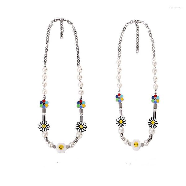 Cadenas 2022 ola coreana acero inoxidable marca Tuan collar perla Margarita girasol accesorios celebridad joyería pareja regalo