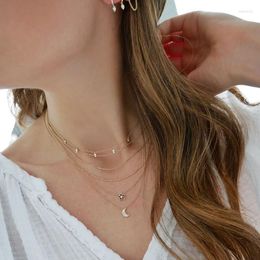 Chaînes 2022 Lucky Girls Fashion 925 Colliers en argent sterling avec pendentifs en forme d'étoile de lune lien minuscule chaîne petite mignonne