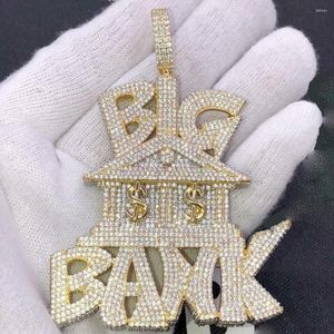 Chaînes 2022 Hommes Garçon Hip Hop Bijoux avec lettre Big Bank Argent Pendentif Glacé Bling 5A Zircon Cubique Pavé Corde Chaîne Colliers191C