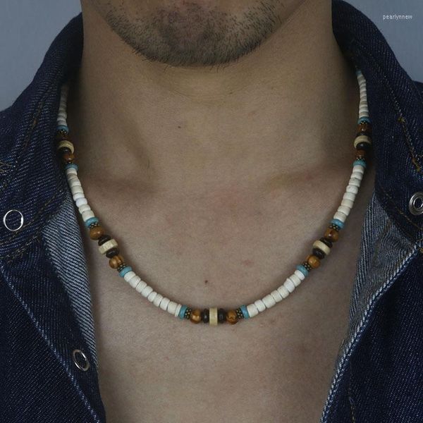 Chaînes 2023 6 MM Vintage bohême noix de coco collier pour hommes à la main Tribal inde Onyx perles en bois bijoux en gros