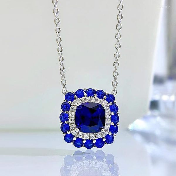 Cadenas 2023 7 Fat Square Green Diamond Blue Treasure Collar Colgante Cadena de encanto femenino