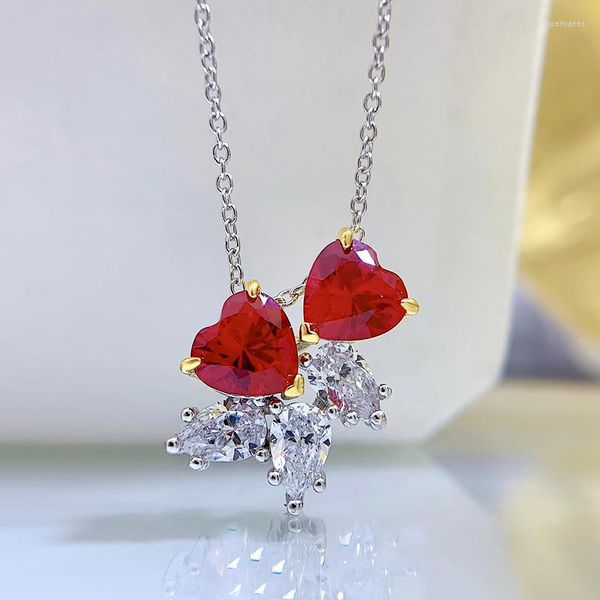 Chaînes 2023 925 Argent Corindon Rouge Pigeon Sang Ruby Collier Sweet Heart Charm Fille