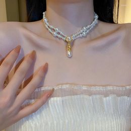 Chaînes 2023 Baroque Mariage Goutte D'eau Perle Collier Ras Du Cou Pour Femmes Double Couche De Luxe Bijoux Souvenir Collier De Perles