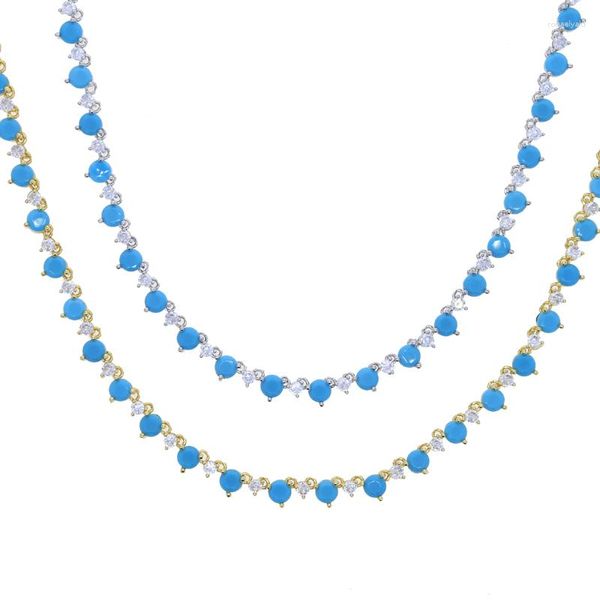 Chaînes 2023 Bleu Pierre CZ Chaîne Collier Pour Femmes Mode Bijoux Charme Or Platine Plaqué Couleur Avec 41 cm