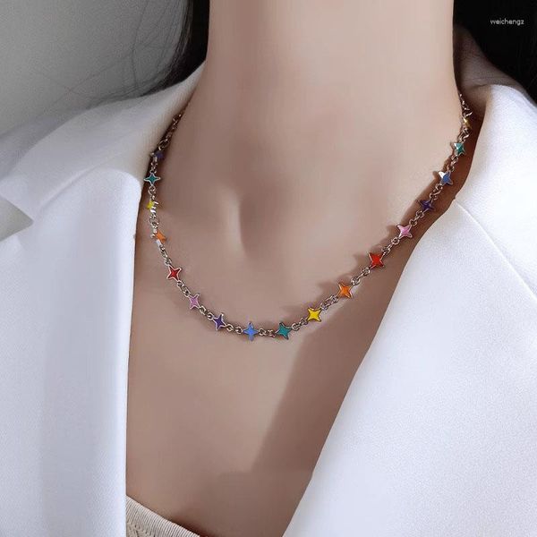 Chaînes 2023 Collier coloré Star Pendentifs Splice Y2K Rétro Kpop Gland Punk Clavicule Collier Bijoux Cadeau De Fête