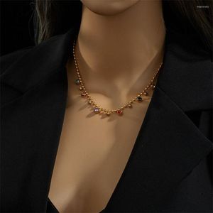 Kettingen 2023 Kleurrijke ronde zirkoon stenen charme ketting voor Lady roestvrijstalen kristallen kralenketen feestje sieraden geschenken