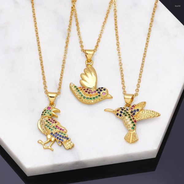 Cadenas 2023 collar de Animal de circón colorido joyería de moda para Mujer cadena de Color dorado pájaros colgante gargantilla Collares Joyeria Mujer