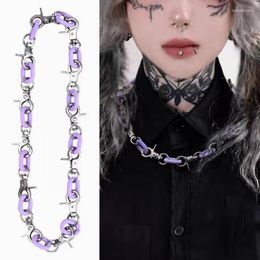 Cadenas 2023 Collar de espinas acrílicas de metal de hip hop fría para mujeres Punk Colorida Collar Collares de gargantillas de clavícula