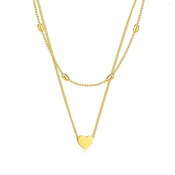 Cadenas 2023 diseño de doble capa collar de acero inoxidable para mujer colgante de corazón gargantilla cadena de eslabones de Color dorado joyería