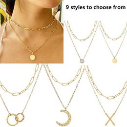 Chaînes 2023 Style européen et américain 4 pièces collier femme exquis 14K plaqué or trombone pendentif Simple