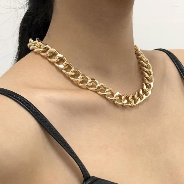 Cadenas 2023 collar grande de moda para mujer Punk Hip-hop giro oro plata Color grueso bloqueo gargantilla cadena collares joyería de fiesta