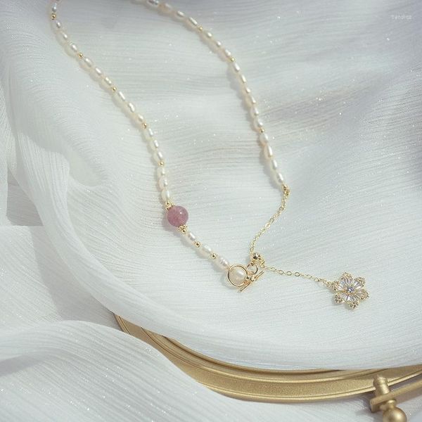 Chaînes 2023 mode marque bijoux élégant perle d'eau douce cristal fleur pendentif colliers pour femmes charme tour de cou colliers