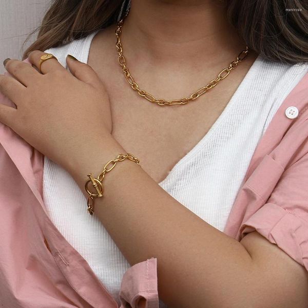 Cadenas 2023, collar de cadena de diseño Irregular a la moda, joyería de acero inoxidable para mujeres, pulseras chapadas en oro de 18 quilates para hombres y mujeres