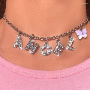 Chaînes 2023 mode lettre papillon pendentif collier pour femmes couleur argent brillant cristal Alphabet mariage bijoux fête cadeau