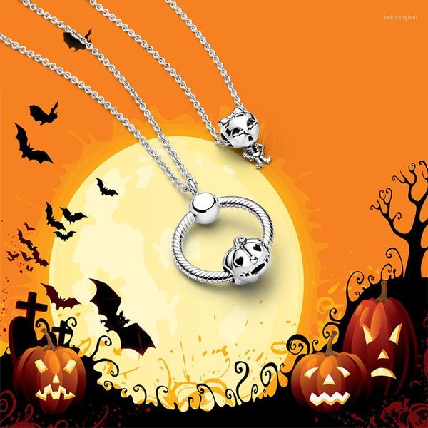 Cadenas 2023 Halloween moda estilo S925 plata esterlina calavera niña calabaza collar combinación mujer Original Diy joyería