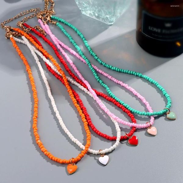 Chaînes 2023 Bonbons À La Main Couleur Perlé Collier Ras Du Cou Femmes Mignon En Forme De Coeur Émail Goutte À Goutte Glaçure Pendentif Colliers Bohème Bijoux