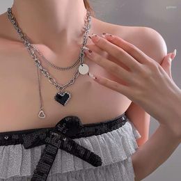 Chaînes 2023 Harajaku mode femmes pendentif colliers Double lien chaîne métal noir coeur Grunge collier fête bijoux cadeau