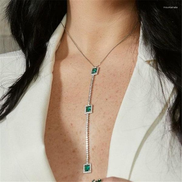 Chaînes 2023 Haute Qualité Mode Vert Cristal Bande Strass Longue Chaîne Collier Robe Bijoux De Fête En Gros