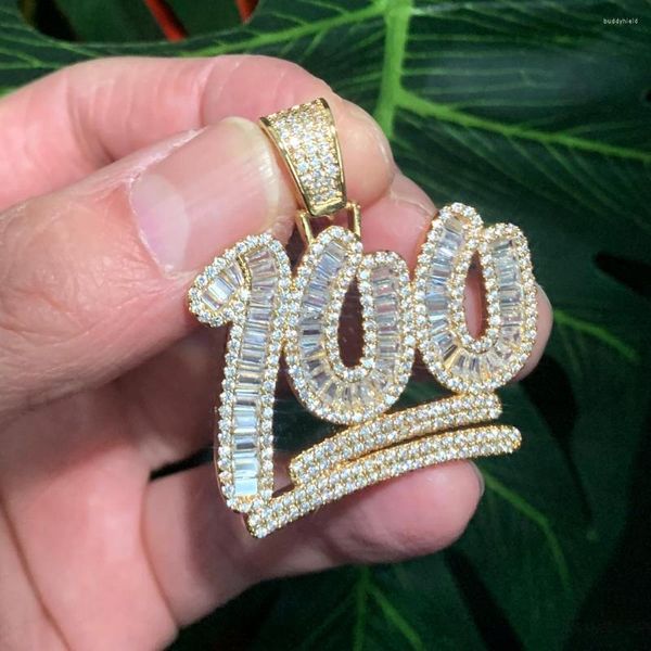 Chaînes 2023 Hip Hop Iced Out Bling Full Pavé Cubic Zirconia Cz 100 Lettre Pendentif Colliers Pour Hommes Femmes Cubain Lien Chaîne Bijoux