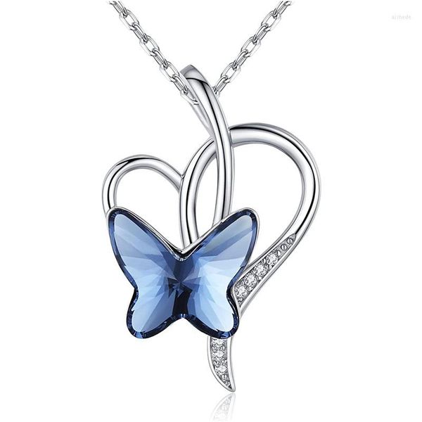 Cadenas 2023 joyería moda hermosa mariposa azul corazón colgante collar mujer regalo al por mayor