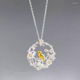 Chaînes 2023 bijoux mode fleur de prunier oiseau pendentif collier femmes exquis clavicule de haute qualité