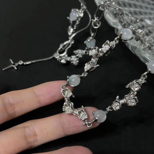 Chaînes 2023 Mode coréenne Cross Star Pendentif Collier Vintage Cool Moonstone Perles Chaîne Irrégulière Pour Femmes Party Bijoux Cadeau