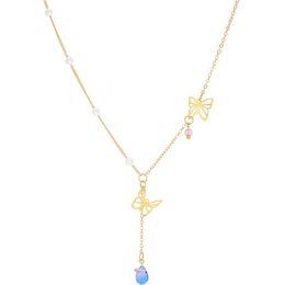 Chaînes 2023 coréen à la mode mignon perle tour de cou papillon colliers pour femmes bleu cristal pendentif collier strass bijoux cadeau