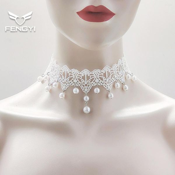 Chaînes 2023 Version coréenne de personnalité Vintage mode bijoux de mariée dentelle blanche suspendus collier de perles clavicule chaîne femme