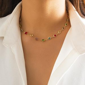Chaînes 2023 Kpop coloré Zircon cristal clavicule chaîne collier mariée Boho Simple court tour de cou Y2K bijoux accessoires pour femmes
