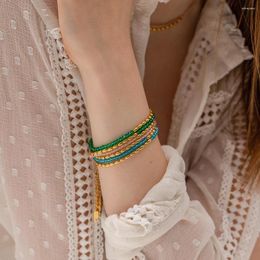 Kettingen 2023 Linda Bohemia Natuurlijke stenen armband voor vrouwen zomer dubbele laag roestvrijstalen dames ronde kralen sieraden mode cadeau